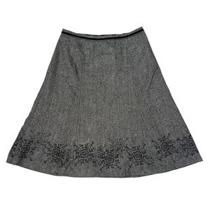 Eddie Bauer Skirt Womens 10 Gray A-Line Wool Embroidered Lined Modest Classic